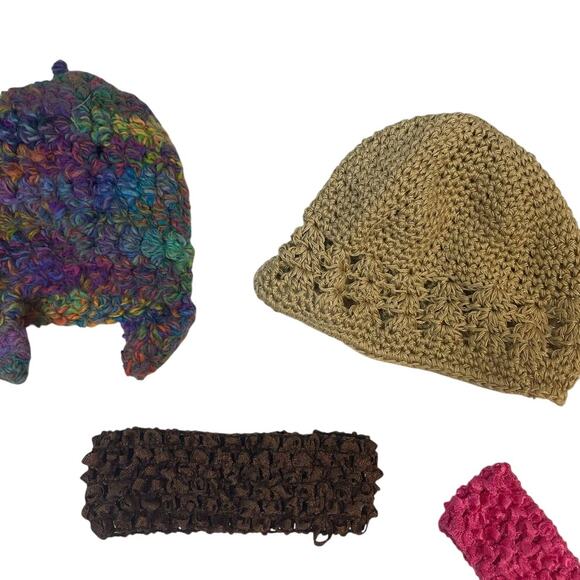 Lot of 8 Baby Girls Headbands Crochet Yarn Hand Knit Caps Hats Beanies - Picture 3 of 4